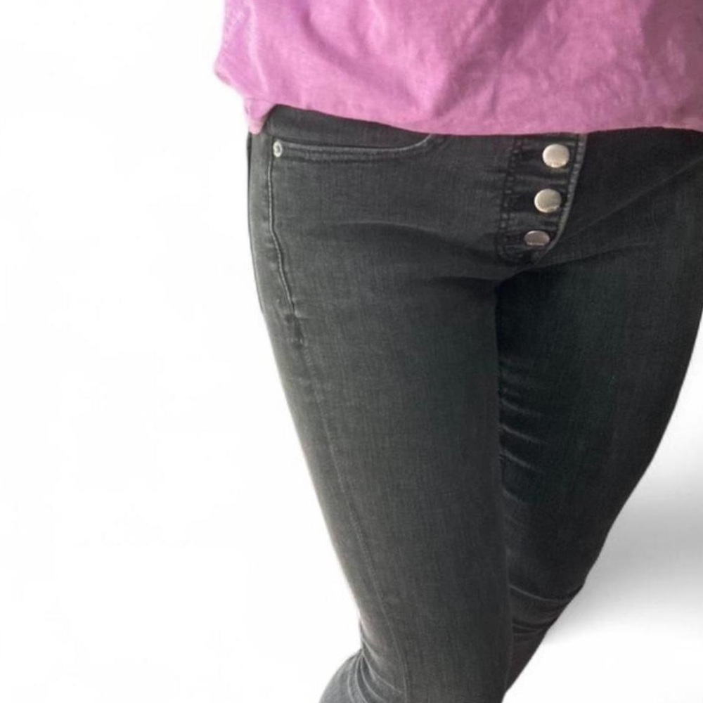 Express High Rise Skyscraper Multi Button Slit Boot Cut Stretch Jeans
